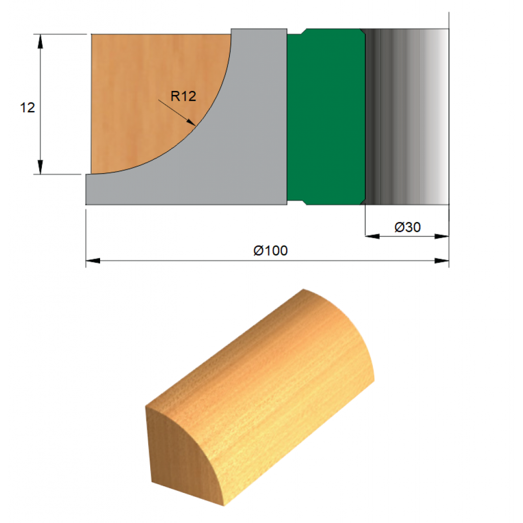 Fresa para Cordão de Janela Ø100 x 12 x 30 - 2 dentes - Cód. 1290.10